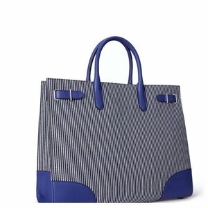 Lauren Ralph Lauren Devyn Small Striped Canvas Contrast Trim Tote Bag
